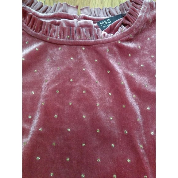 M&S Mark & Spencer Long Sleeve A-line Pink Glittery Velvet Dress 11-12 Youth - Picture 4 of 12